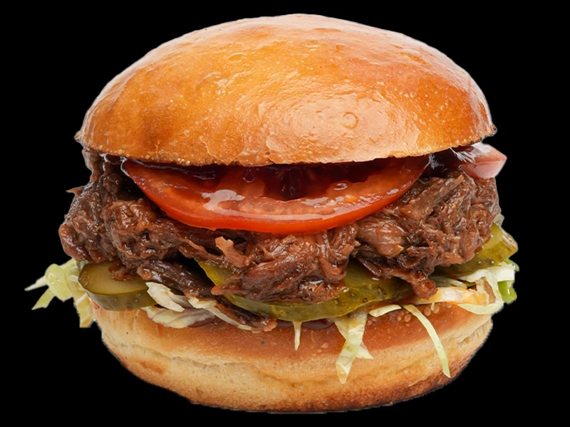 Бургер с рваной говядиной