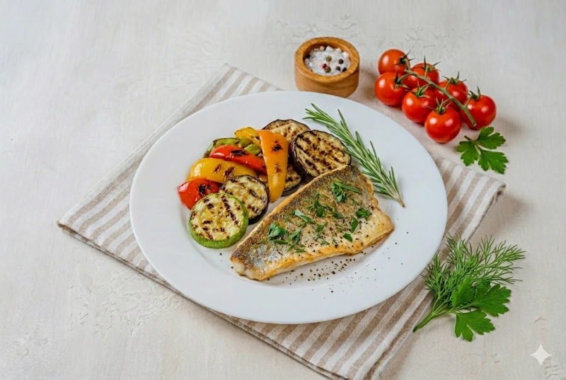 Судак с травами и овощами гриль 100/150г
