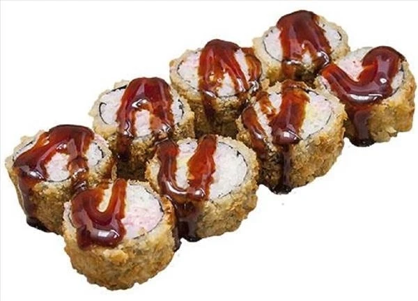 Горячий с кальмаром, авокадо и  снежным крабом 