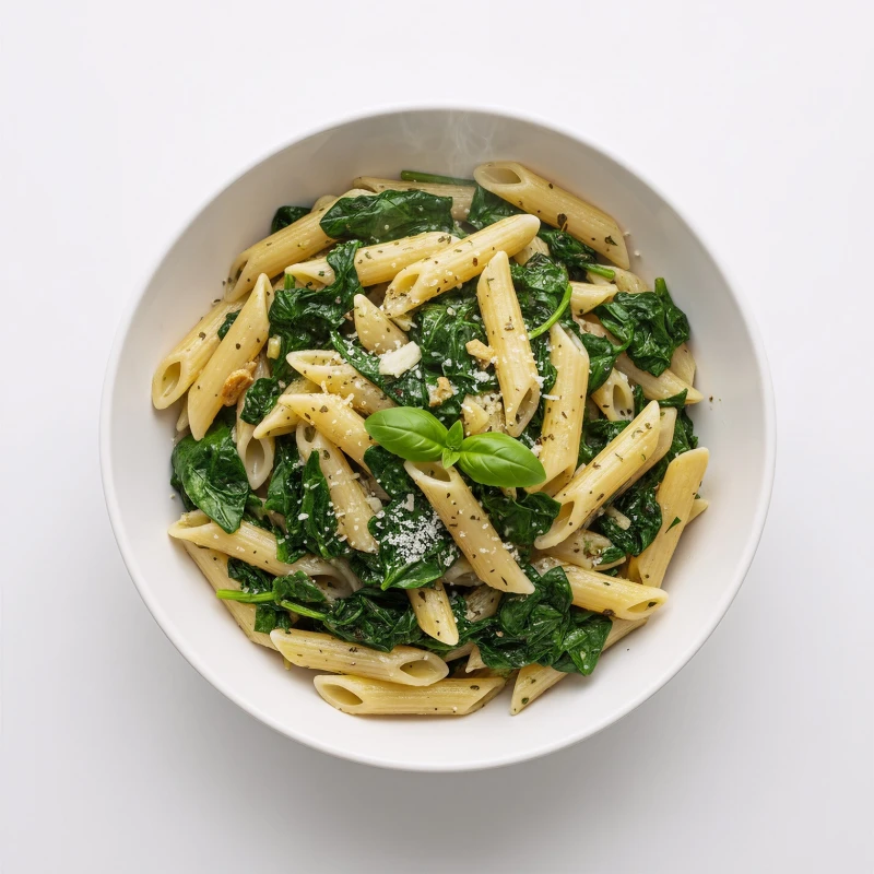 Гарнир Перья со шпинатом