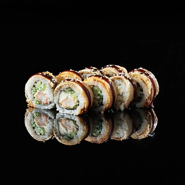 Опаленный с угрем и креветкой 