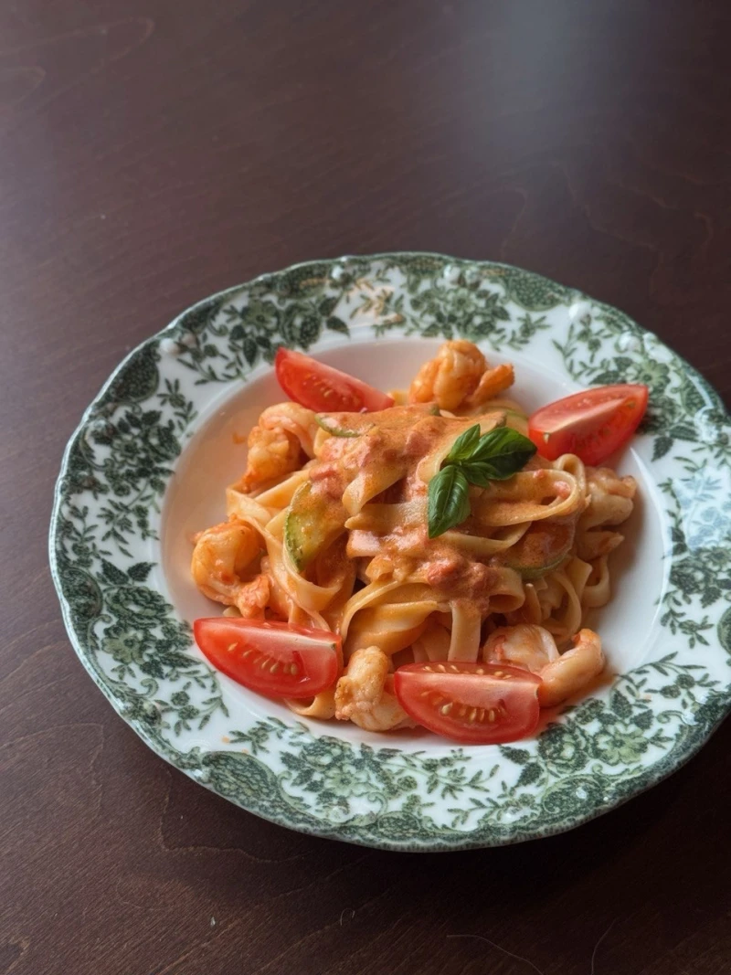 Тальятелле с цукини и креветками 300г