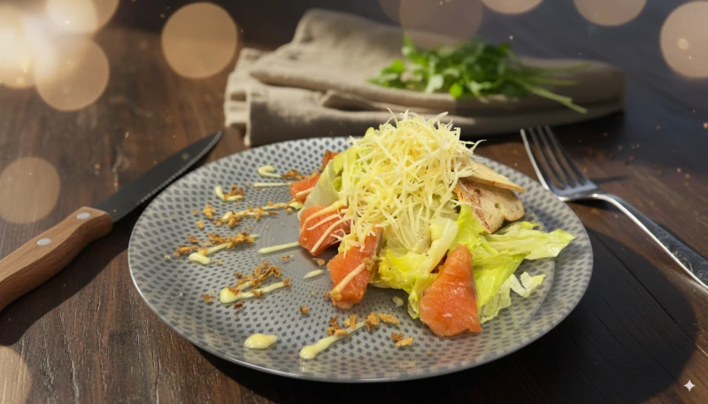 Салат Цезарь с сёмгой