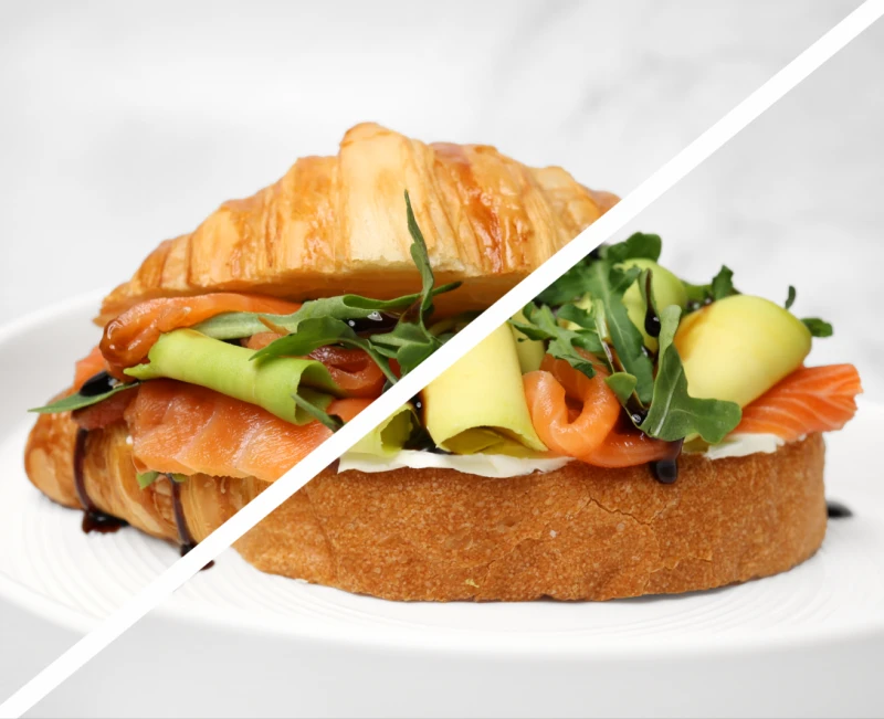 ♥ Круассан/брускетта со слабосоленым лососем и авокадо