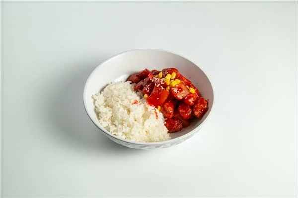 Свинина в кисло-сладком соусе и рис на пару