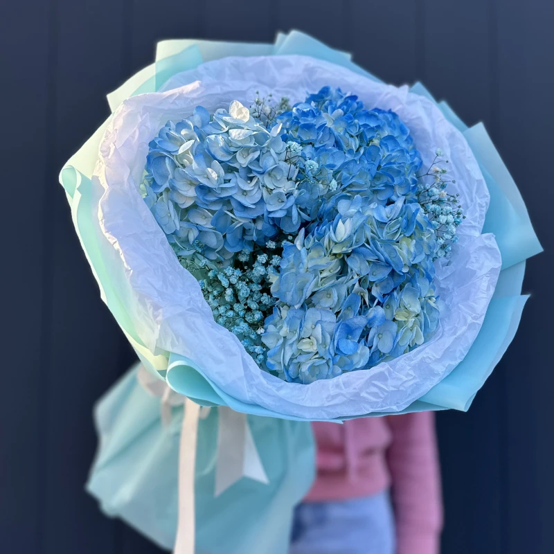 Букет из 3х гортензий с гипсофилой