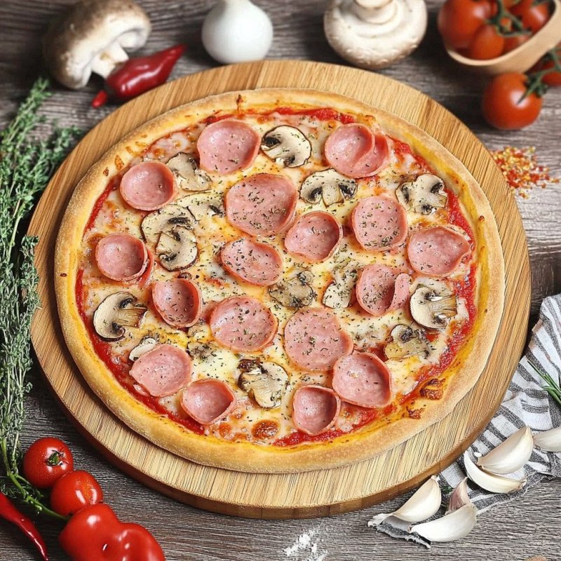 Пицца с ветчиной и грибами 25см