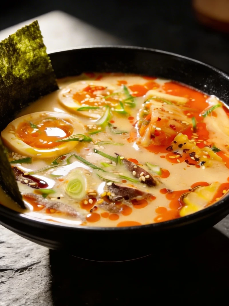 Мисо рамен с говядиной и капустой кимчи