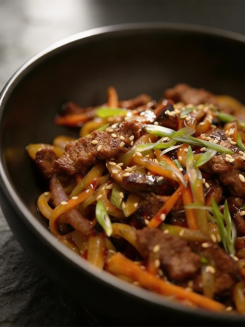 Удон с говядиной в перечном соусе