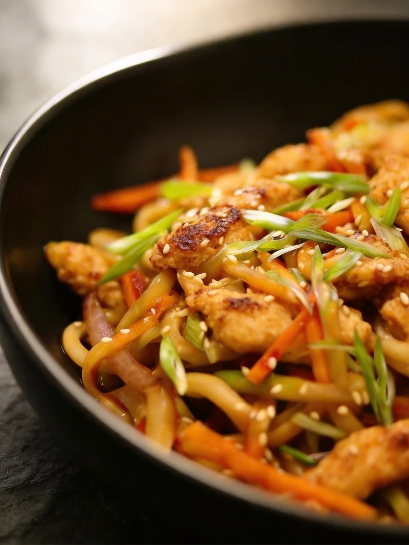 Удон с курицей тандури и овощами