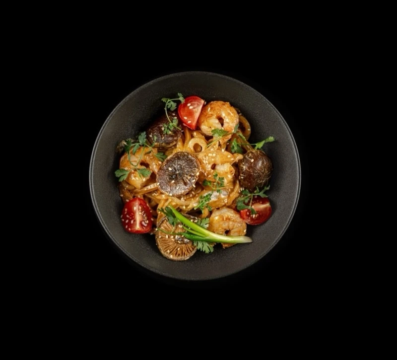 Удон с креветками соус том ям 