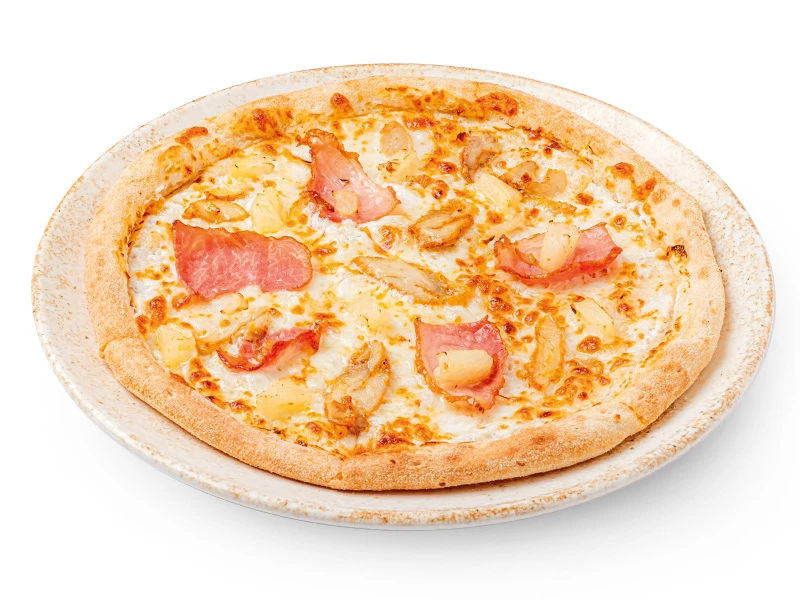Пицца с ветчиной, курицей и ананасами