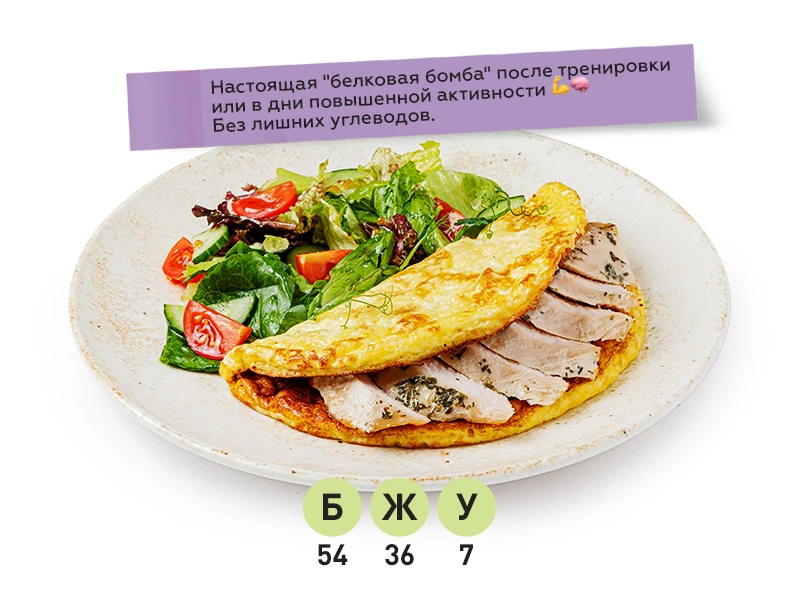 Омлет с индейкой и салатом из свежих овощей