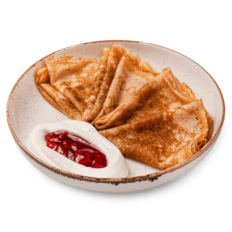 Блинчики со сметаной и клубнич.компоте
