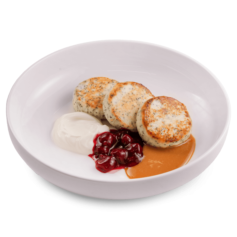 Сырники с маком и вишневым компоте