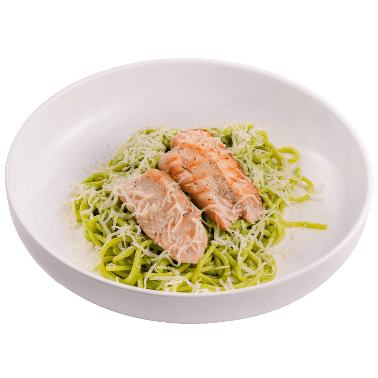 Паста с соусом песто и курицей