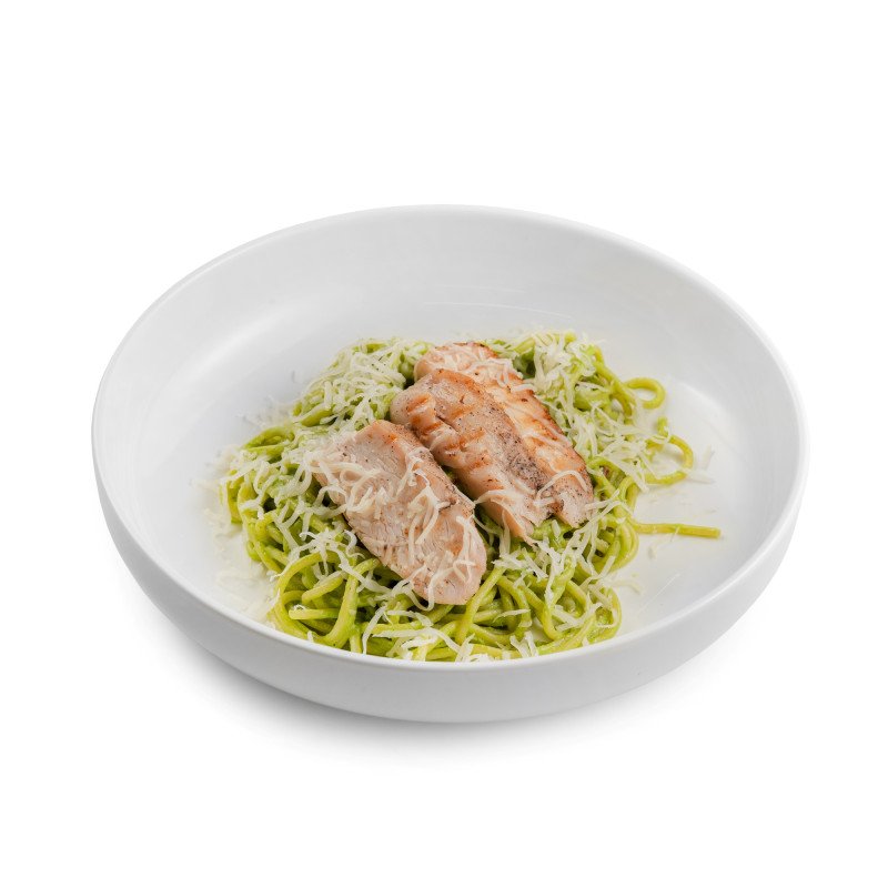 Паста с песто и курицей