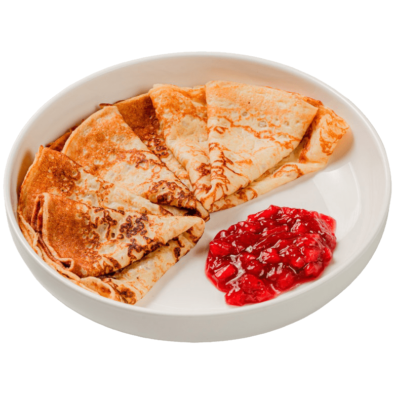 Блинчики со сметаной и клубнич.компоте
