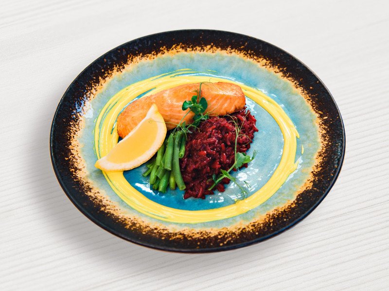 Стейк из семги\ риззото\фасоль