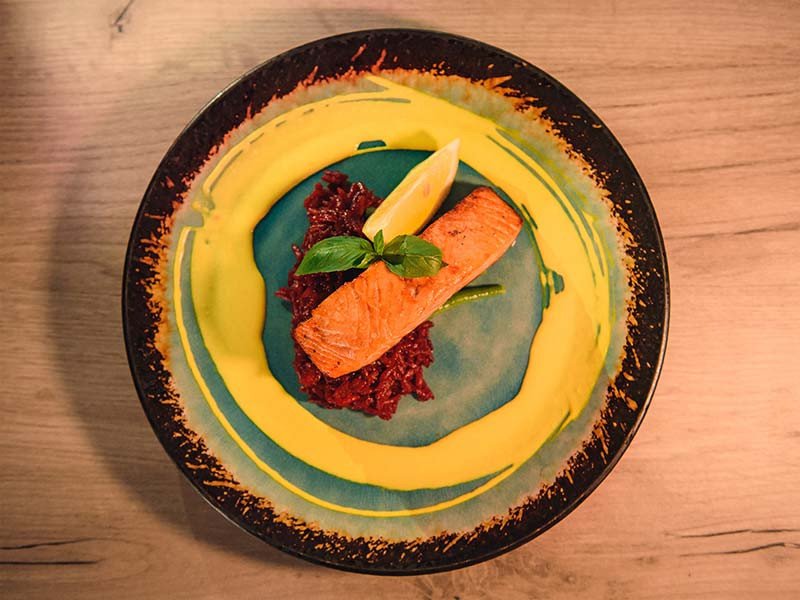 Стейк из семги\ риззото\фасоль