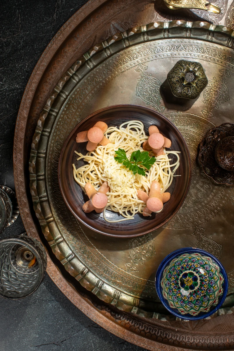 Спагетти с сыром и осьминожками 