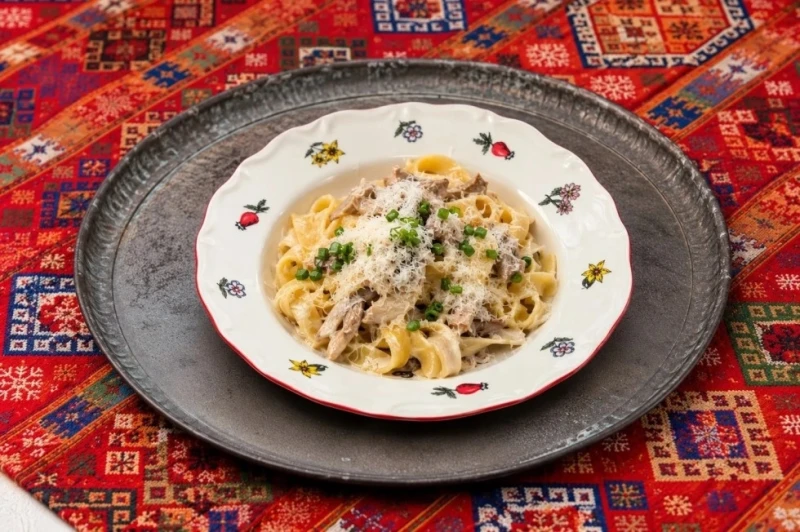 Фетучини с говядиной и грибами
