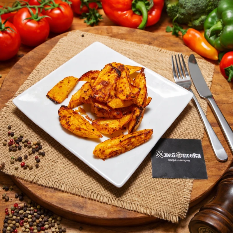 Картофель печёный дольками