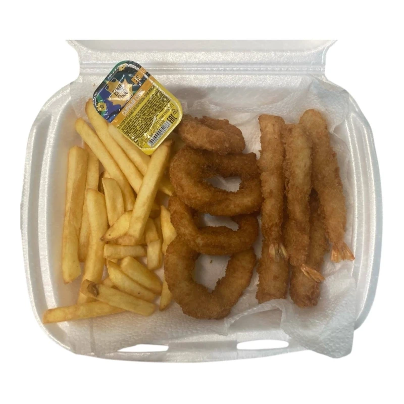 Комбонабор № 1 (креветки, кольца кальмара, картофель фри)