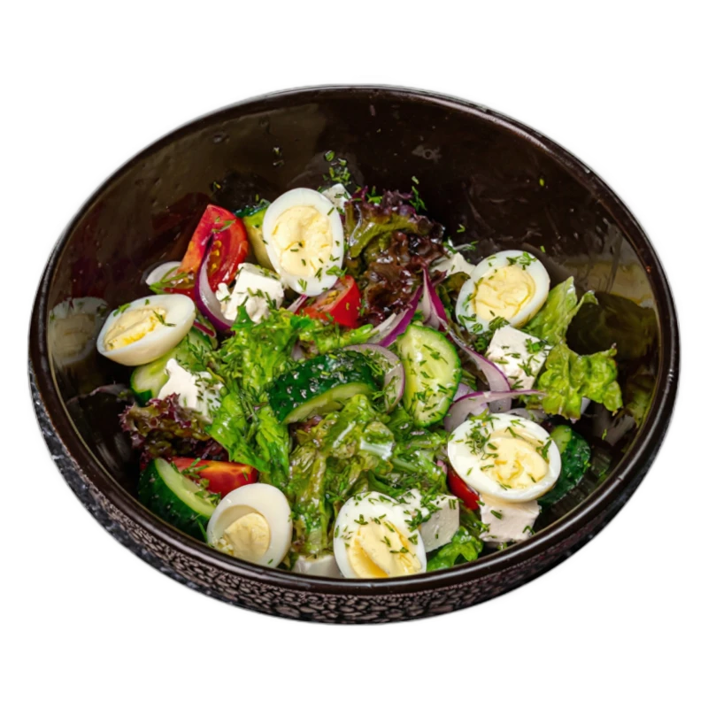 Салат из томатов и огурцов с перепелиными яйцами 180 гр