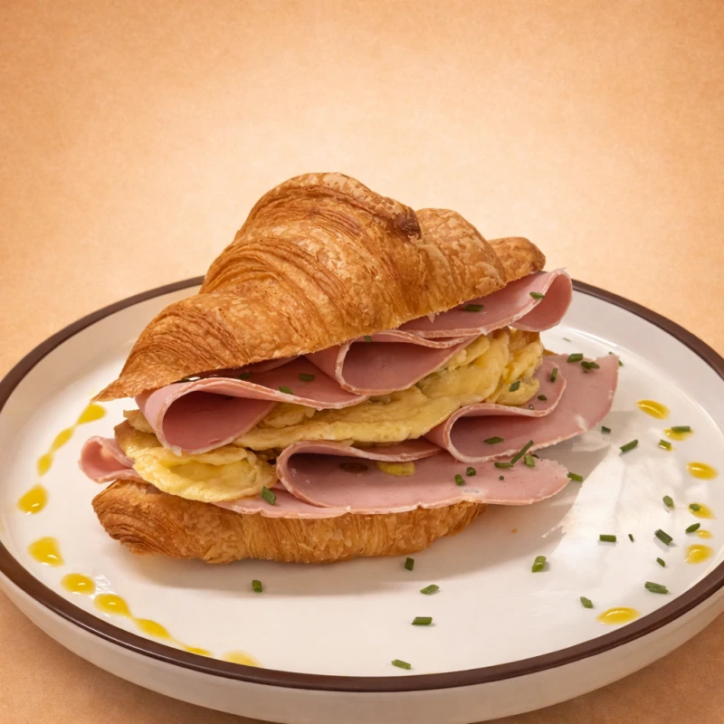 Круассан с мортаделлой и скремблом