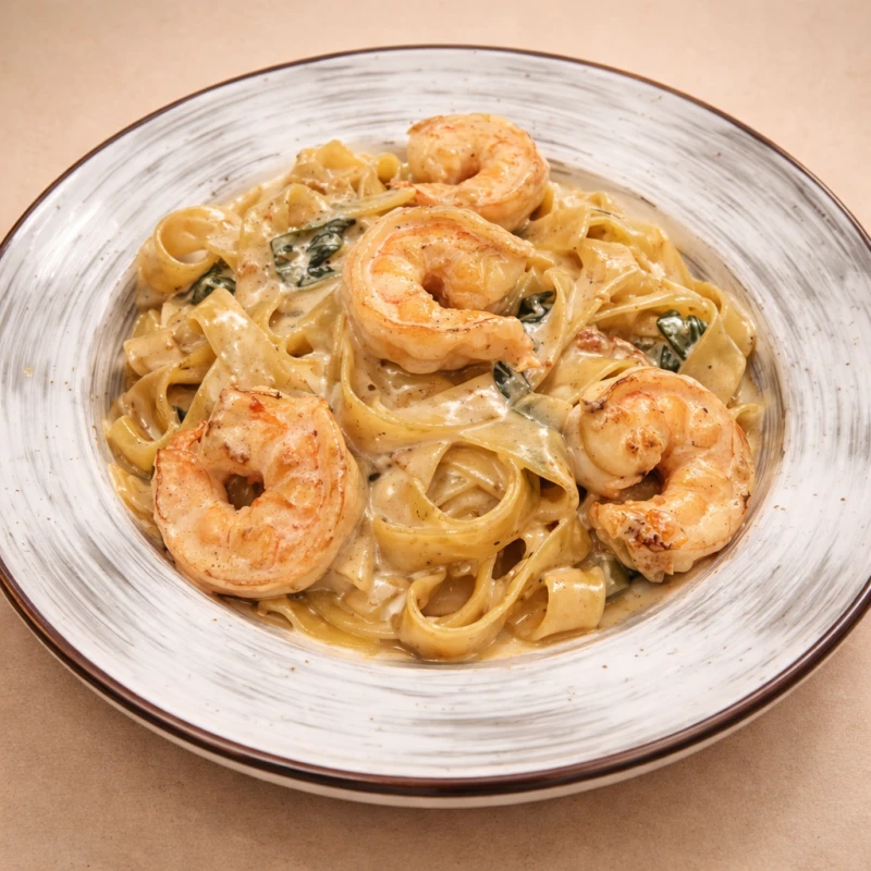 Паппарделе с креветками и вялеными томатами