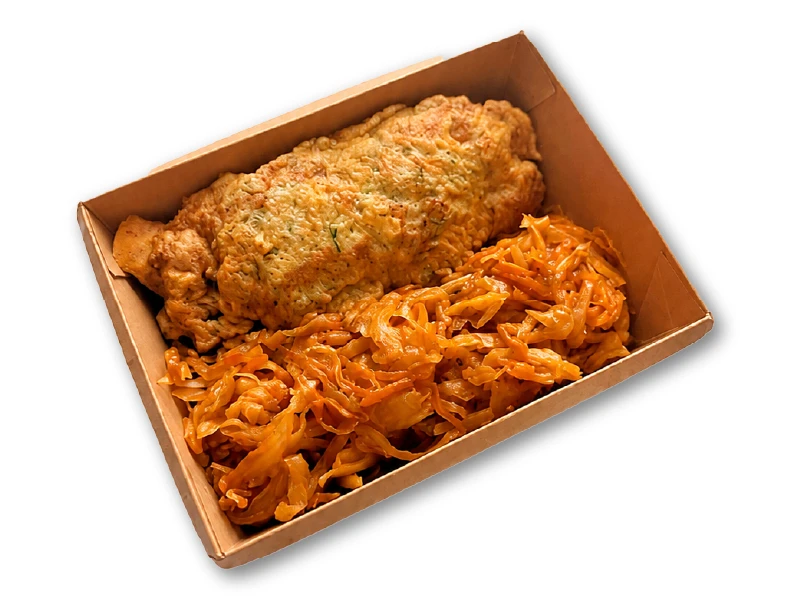 Куриное бедро в кляре с капусткой