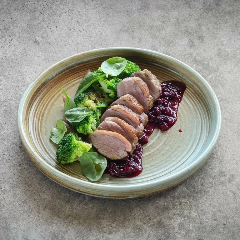 Утиная грудка с грушей и брокколи