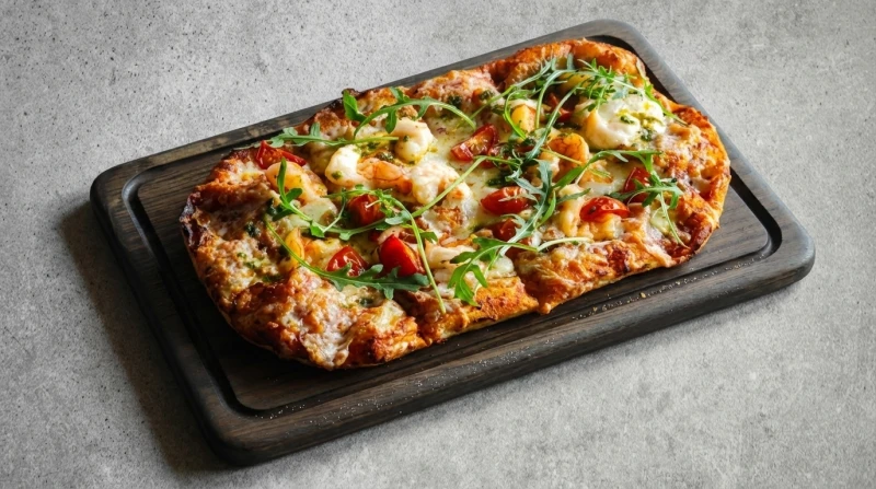 Пицца Креветки, черри и рукола