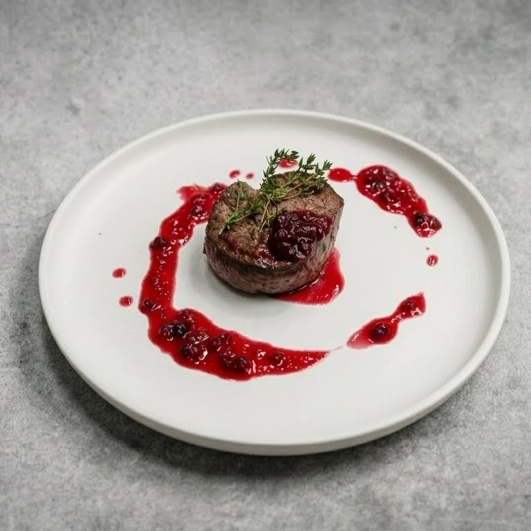 Стейк филе-миньон с перечным или брусничным соусом
