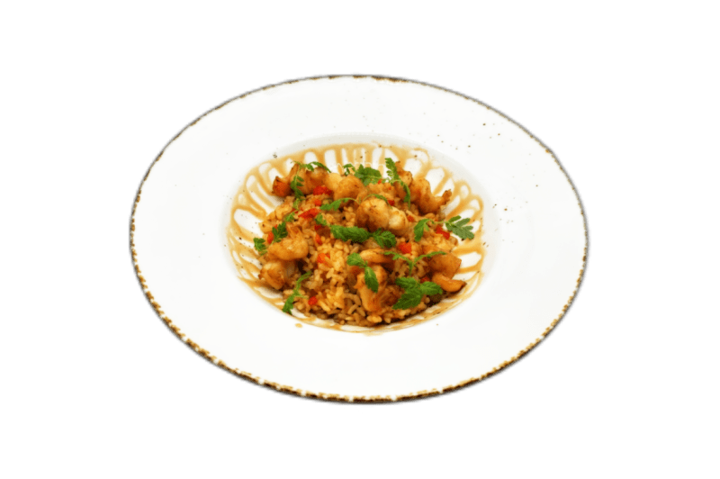 Креветки с рисом Тянь-Шань в гранатовом соусе