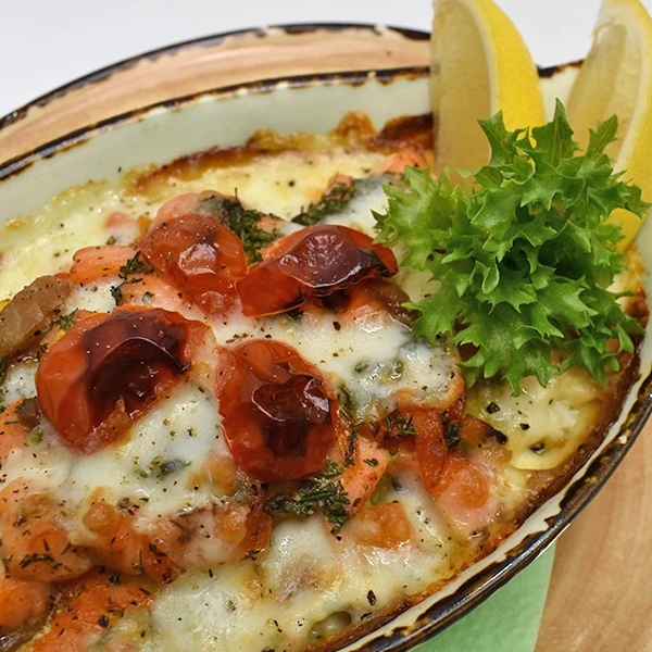 Гратен с лососем