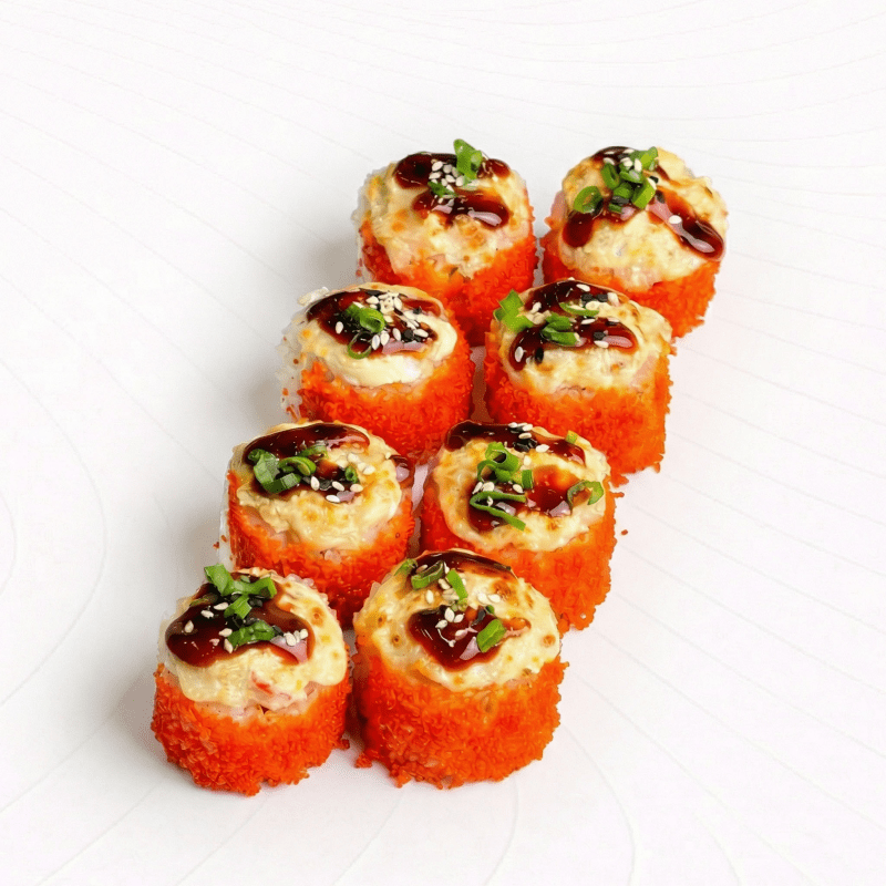 Ролл Запеченный терияки лосось в тобико