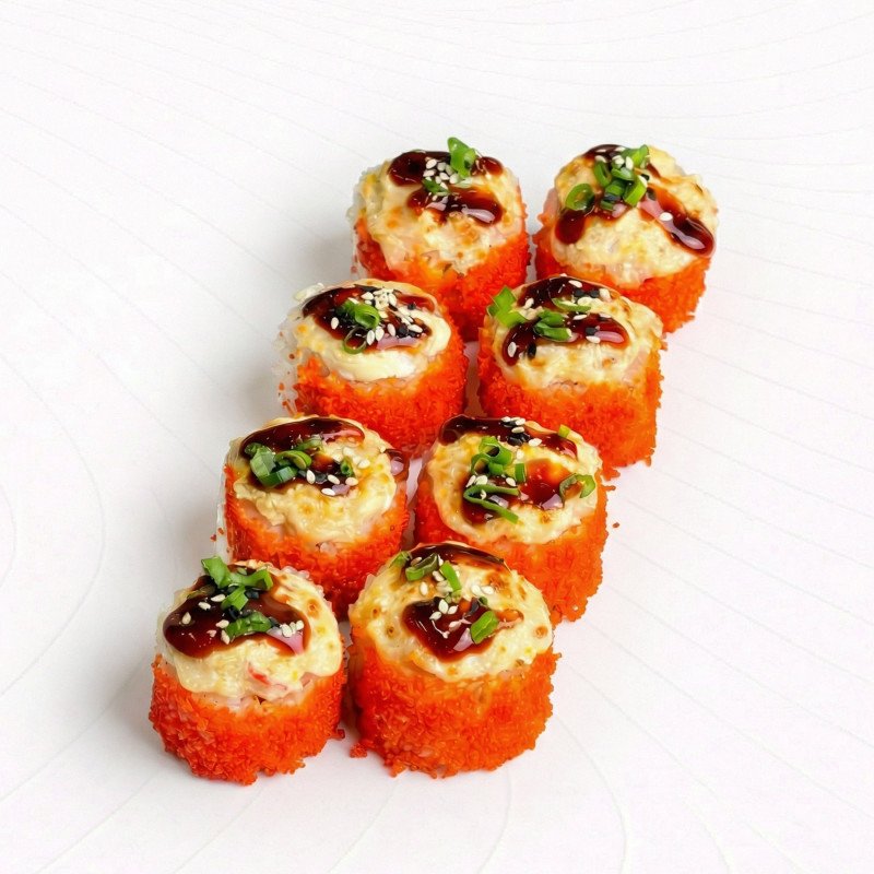 Ролл Запеченный терияки лосось в тобико