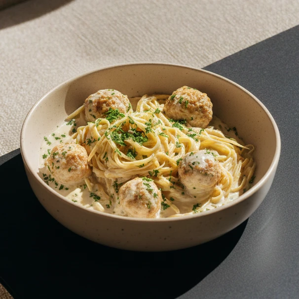Spaghetti Creamy Chicken Meatballs (Parmesan on the Side)
