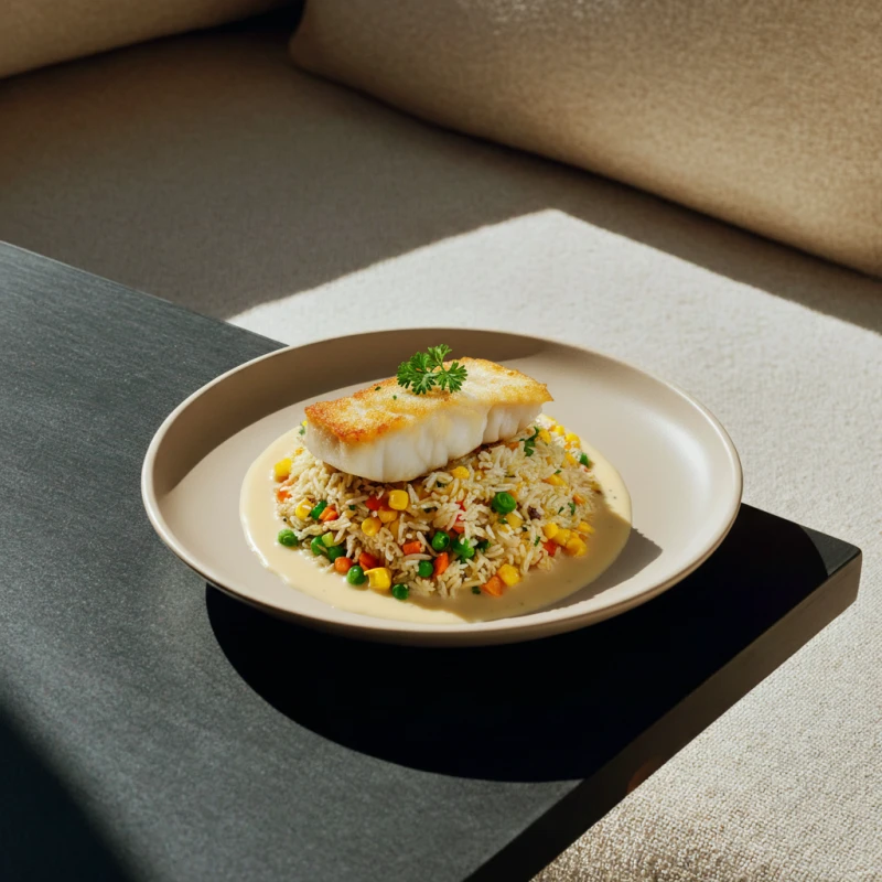 Lemon Butter Fish Fillet & Veg Fried Rice Bowl