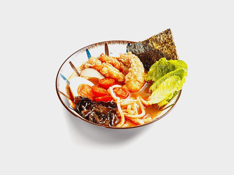 Том Ям-Рамен с креветками панко