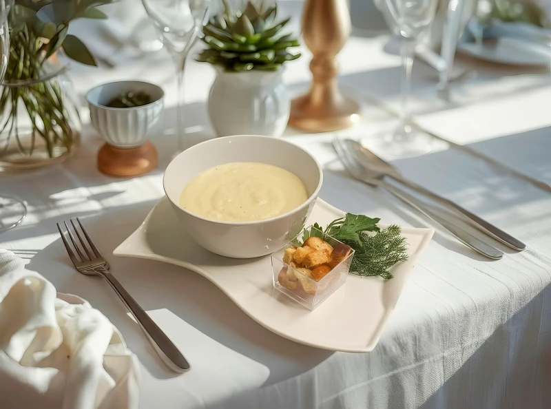 Крем суп сырный с курицей и сухариками