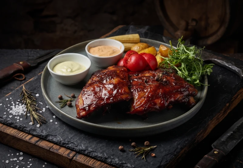 Ребрышки свиные под соум bbq и картофелем по деревенски