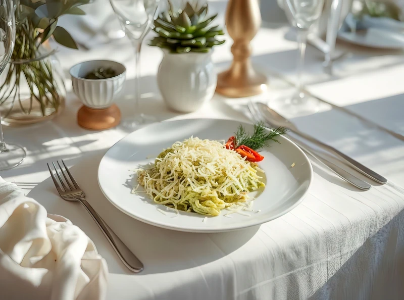 Спагетти с песто и цыпленком