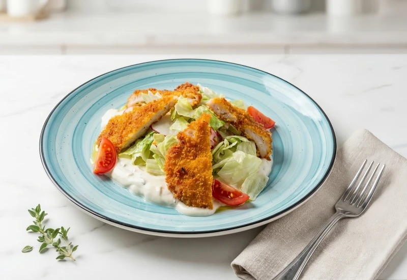 Салат Хрустящая курочка с овощами и соусом бурбон