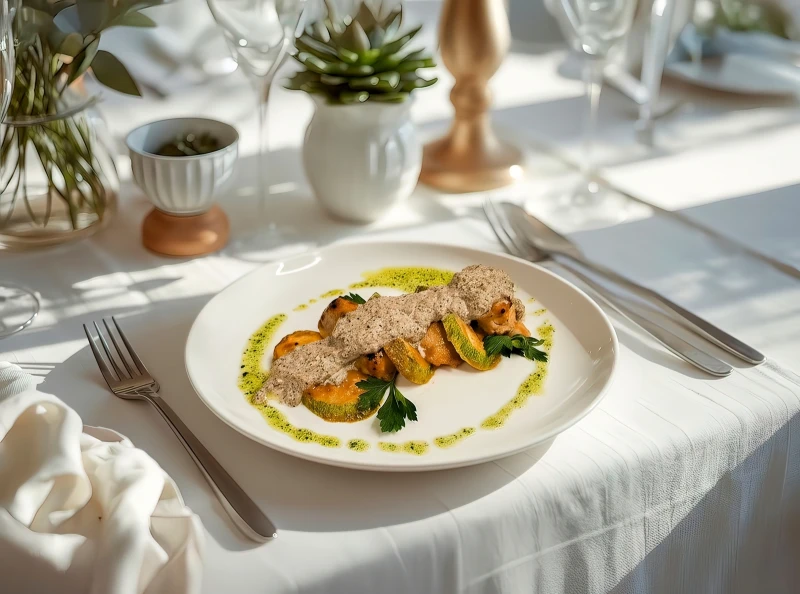 Индейка с цукини в сливочно-грибном соусе