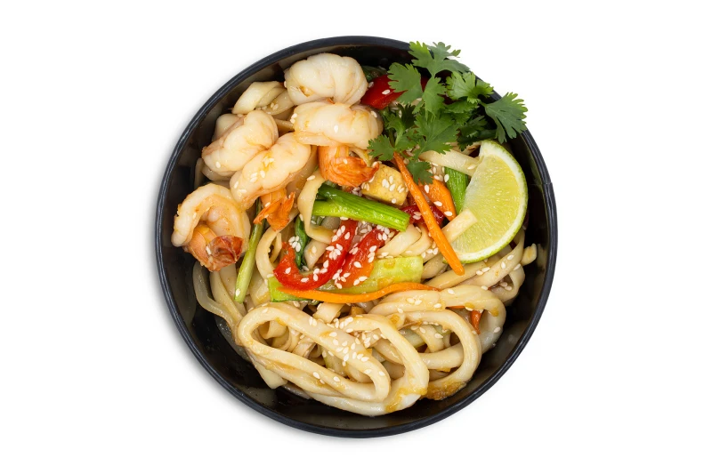 Удон с соусом устрично-перечным с морепродуктами