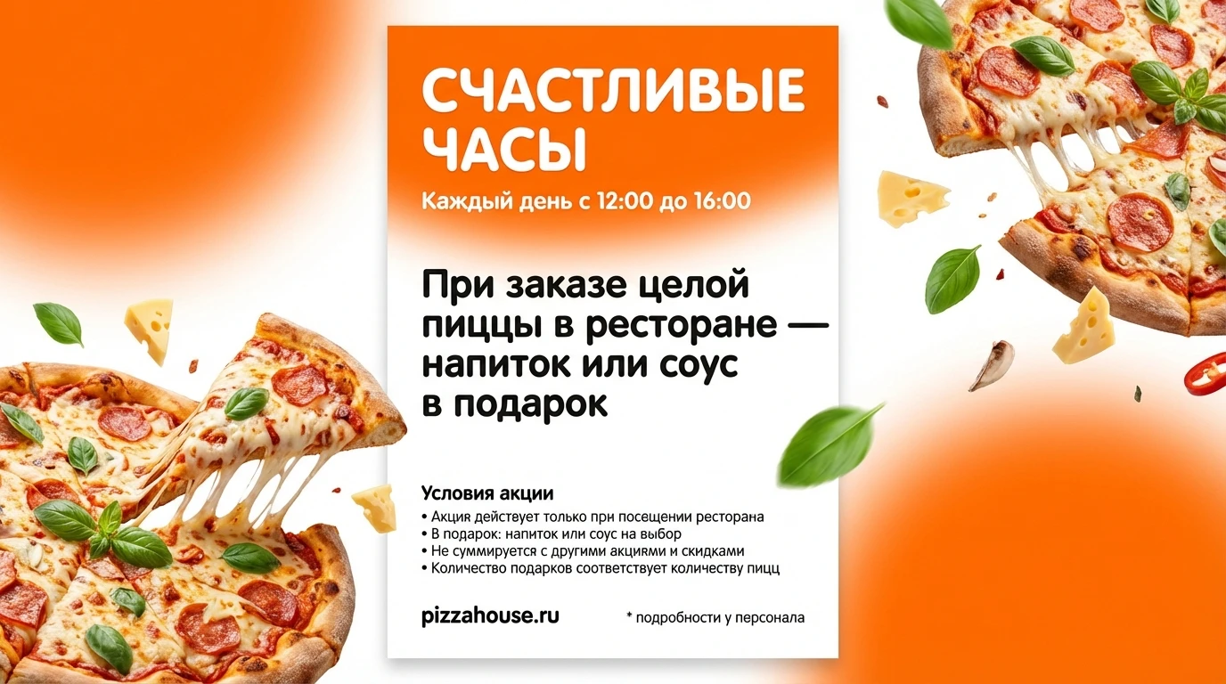 Счастливые часы в ПИЦЦА ХАУЗ