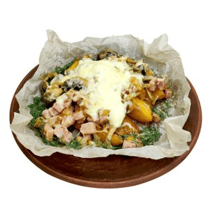 Картофель с ветчиной и грибами